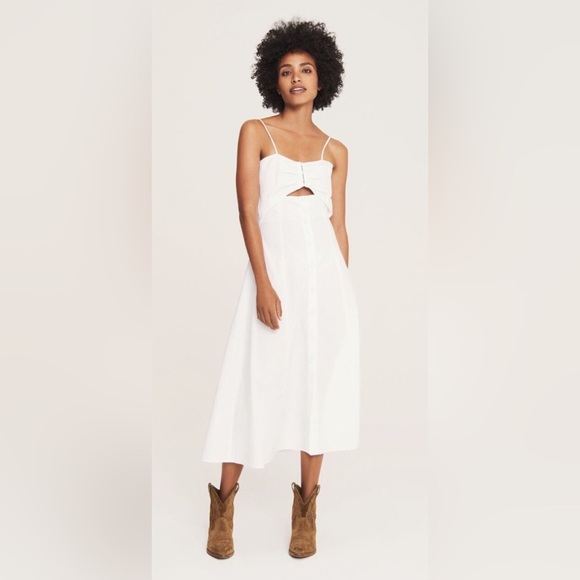 ba&sh Dresses & Skirts - ba&sh Puli Buttoned Cotton Midi Front Cut Out Dress Smocked White